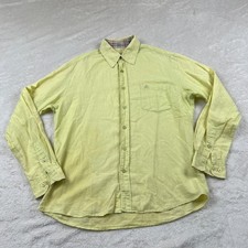 Burberry London Linen Shirt Mens XL Green Yellow Button Up Long Sleeve Pocket