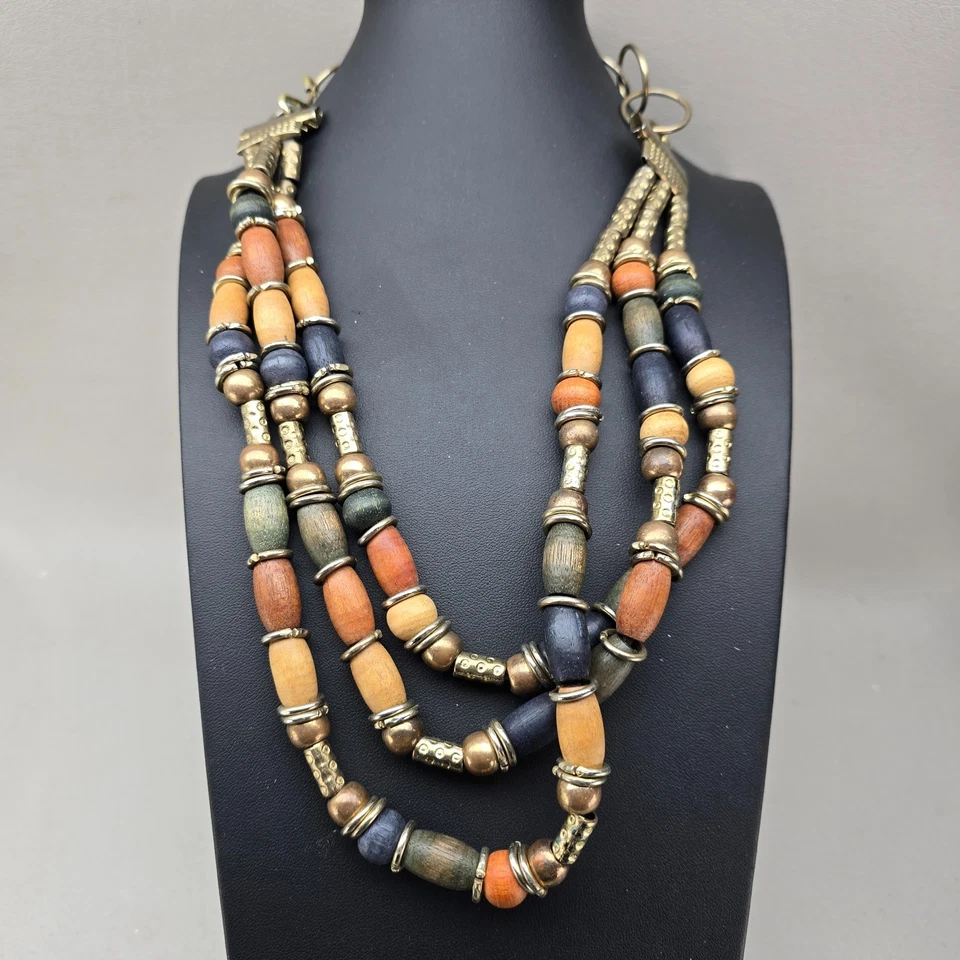 Lote 5 Collares Boho Terrosos Cuentas Distintivos Madera Capas Babero Lágrima Foto 2 de 4