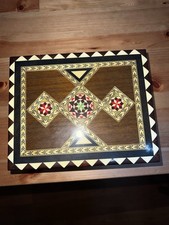 Vintage Wooden Inlaid Mosaic Folding Chess Board