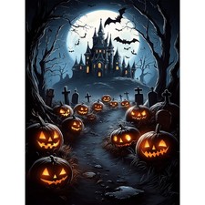 Halloween Diamond Art Kits for Adults, Haunted Castle Diamond Painting Kits, 5D