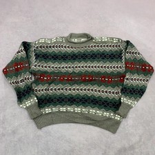 Vintage abstract knitted jumper Patterned Grandad knit sweater Men's 2XL