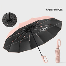 Extra Large 12-Rib Automatic Folding Umbrella Windproof Black Glue Rain  Sun