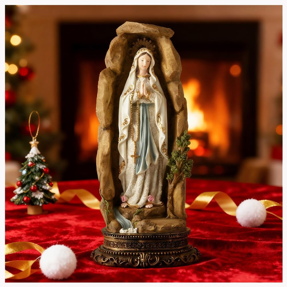 Statuetta Madonna di Lourdes in Grotta: Finitura a Mano per Collezionisti