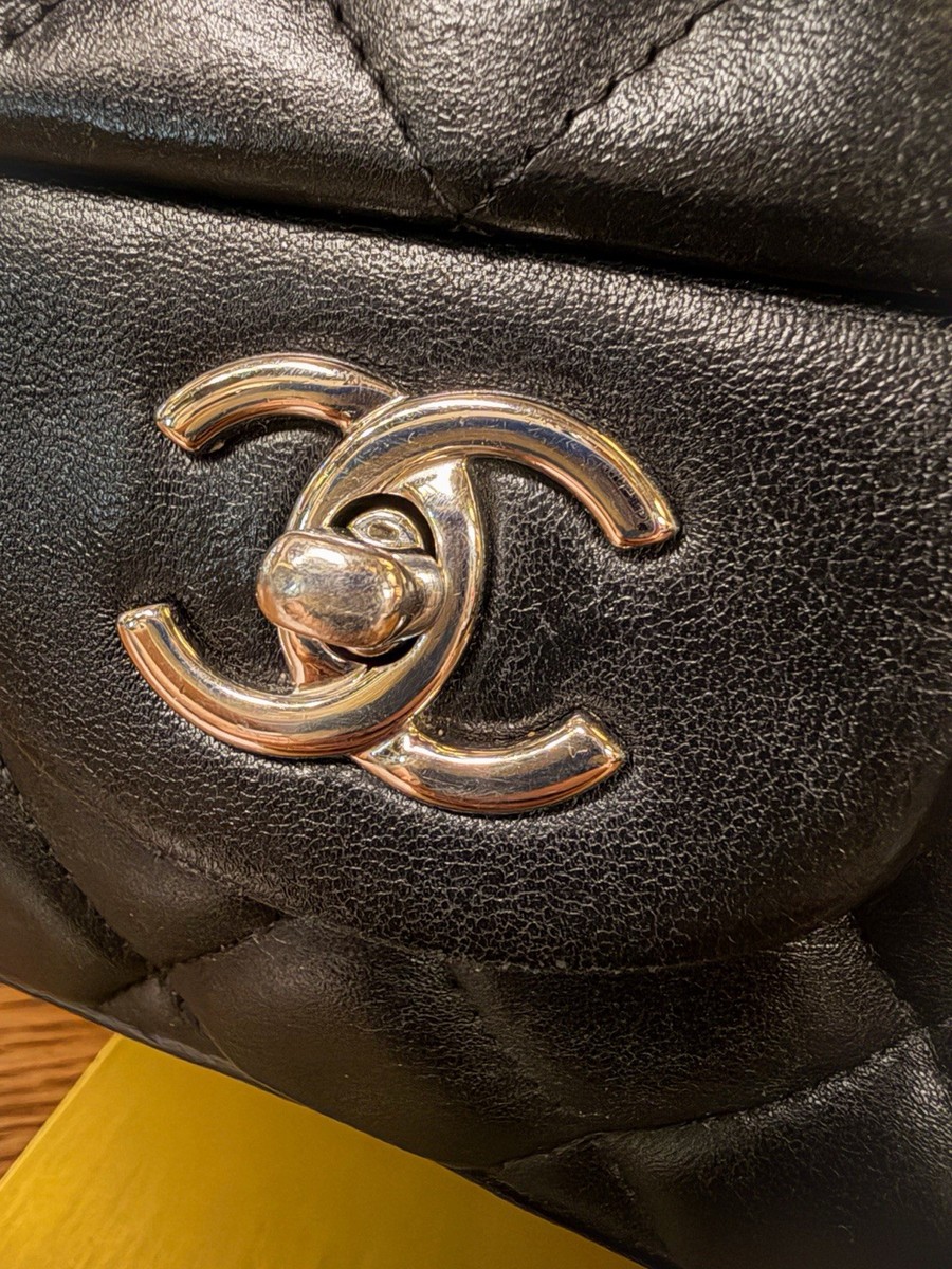 Chanel Black Lambkin Single Flap Jumbo With Silver Hardware | eBay