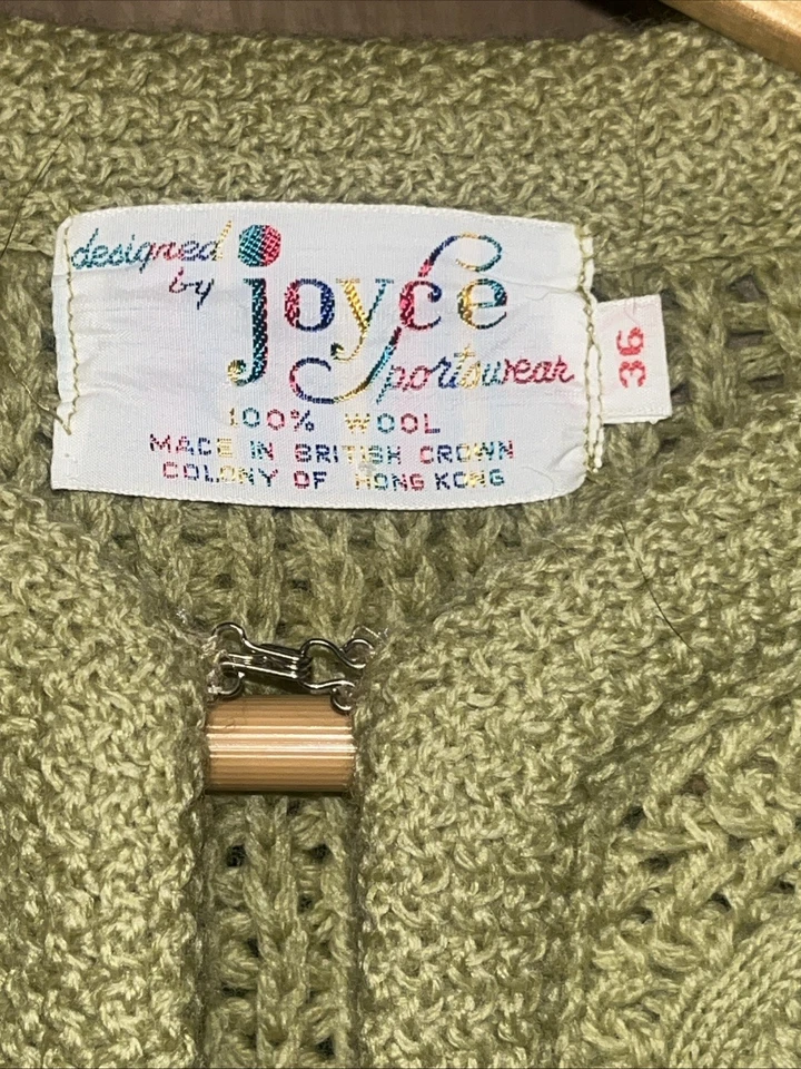 Vintage 60s Joyce 100% Wool Knit Cardigan Women’s S (36) Hong Kong Sage Green - Image 4 of 4