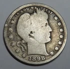 1898 Barber Quarter 25c Coin - Philadelphia - 90% Silver