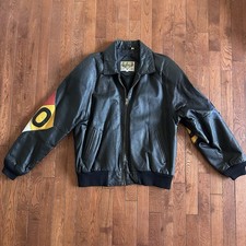 Giacca bomber pelle hip hop fase 2 vintage attenzione cartello stradale patch anni 80 gemma