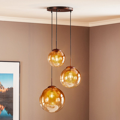Globo Glas-Hängeleuchte Varus Hängeleuchte Lampe Leuchte amber 3-flmg E27 Ø 51cm
