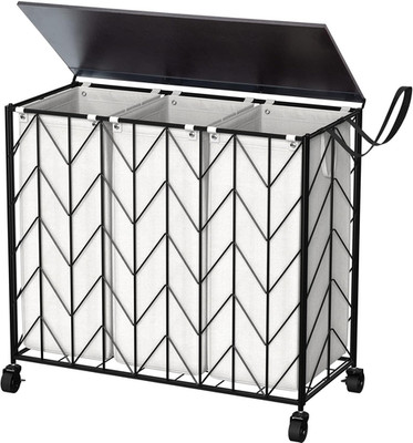 Laundry Basket with Wheels, 142L Laundry Hamper 3 Section with Lid, Dirty Clothe