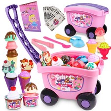 Ice Cream Cart Toys for Kids, 48 Piece Ice Cream Shop Pretend Play Set with S...