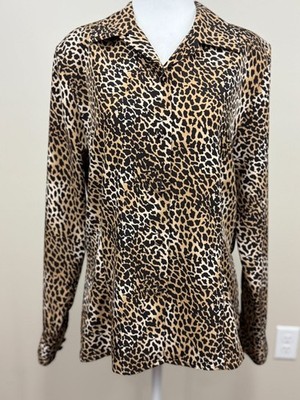 Vintage Christie & Jill Womens 10 Leopard Print Button-Up Long Sleeve Blouse