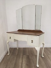DRESSING TABLE White Painted Walnut Top 3 Tilting Mirrors 3 Drawer FREE DELIVERY