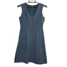 Ann Taylor Double Knit Dress Size 4 A-Line V-Neck Blue Lined Sleeveless