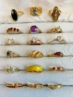 Vtg Ring Lot Gold Plated Costume Jewelry Multicolor Faux Gemstones Enamel