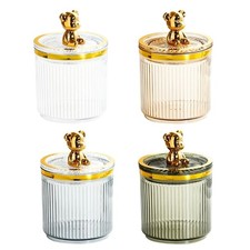 Caja de almacenamiento de acrílico lindo oso algodón almohadilla hisopos soporte baño maquillaje organizador