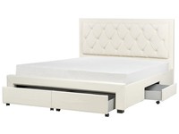 Bett Samt Beige Creme Schubladen Lattenrost 180X200 Cm Chesterfield Stil Lievin