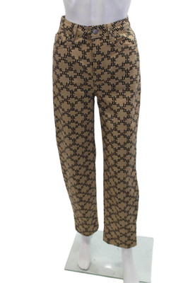 Tsubi Womens Cotton Logo Print Slim Fit Straight Leg Jeans Brown Size 23