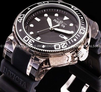 Invicta GRAND PRO DIVER ANATOMIC Silver Black Dial SS 52mm Bold Men Strap Watch