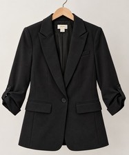 Maeve Anthropologie Black Blazer Wonen s Size 0 Stretch Roll Tab Sleeve Jacket