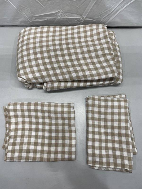 Quince European Linen Duvet Cover Set Linen Gingham Full/Queen Cafe