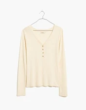 Madewell Women’s Drapey-Rib Henley Tee NB535 Size M In Antique Cream NWT