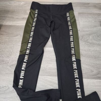PINK Black Green Leggings Size XS Cozy Style Lined Spellout Activewear Yoga