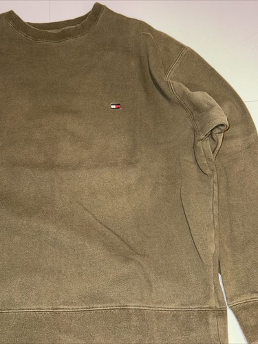 Vintage TOMMY HILFIGER Sweatshirt Mens Small Crew Neck Olive Green Preppy Flag - Picture 2 of 9