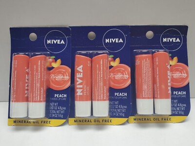 Nivea 3 Pack Nourishing Moisture peach tinted lip balm .34oz