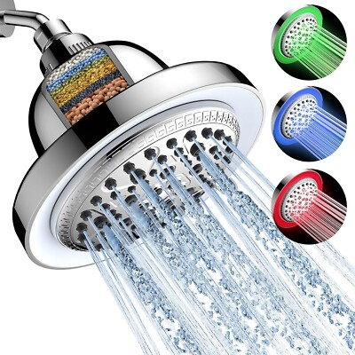 #ad FEELSO Filtered Shower Head with LED Color Changing 7 Modes High Chrome $15.99