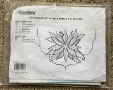 Herrschners Poinsettia Table Topper Runner Stamped Cross Stitch Linen 53-1300