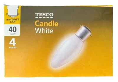 GE (TESCO). 4x 40W Frosted opal Dimmable Incandescent Candle Light Bulbs BAYONET 2 PIN lamps