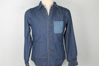 Express Men s Blue 100% Cotton Denim Long Sleeve Button Down Shirt Size S