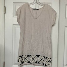 Zara Basics Flax Embroidered Hem Shift Dress Sz M