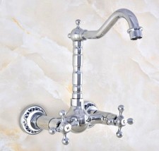 Polished Chrome Wall Mounted Bathroom Vessel Sink Tap Faucet Tub Mixer Tap