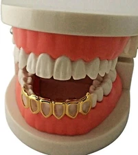 Hip Hop 14K Gold Plated Mouth Teeth Grillz Bottom Lower Open Face Fangs 6OF USA