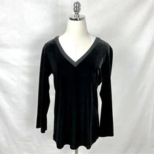 Vintage Black Velour Top Blouse Shirt Sz Small Moda International 3/4 Sleeve