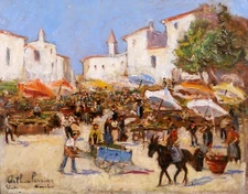 Arthur Perrier Landscape Painting Market Art Deco Impressionism Provence