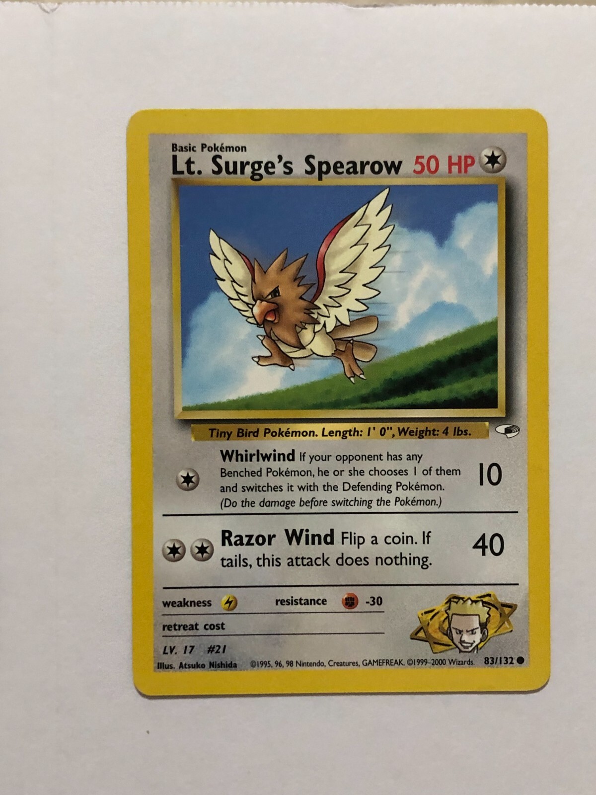 Pokemon Card Gym Heroes Lt. Surge's Spearow 83/132 Light Played