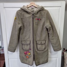 Roxy Nathy Dream Cute Beige Coat Uk 14 Tweed Herringbone Hooded Bee Jacket