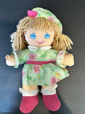 1996 PRECIOUS MINE YARN HAIR CLOTH DOLL GREEN FLORAL Dress 12 
