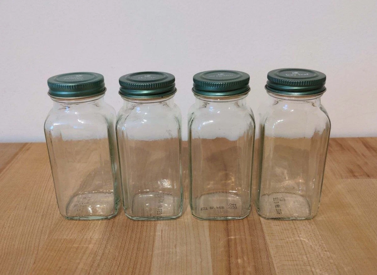 Lot of 4 EMPTY Simply Organic Glass Square Spice Seasoning Bottles