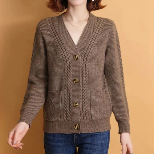 Cárdigan tejido de gran tamaño para mujer suelto informal cuello en V tejido suéter abrigos chaquetas - Imagen 29 de 29
