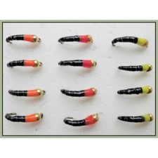 Goldhead Buzzers Trout Flies,12 Pack Okey Dokey Buzzers,Black Bodies, Size 10/12