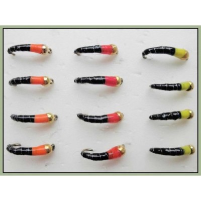 Gold Head Buzzers Per Pesca Trota - 6 Pezzi Misti 10/12 Okey Dokey Arancio/Nero