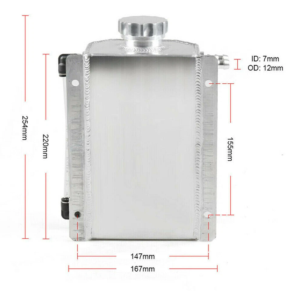 Tanque de retención de aceite universal de 2L tanque radiador refrigerante depósito de desbordamiento tanque cromado Foto 4 de 4