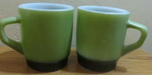 Anchor Hocking Fire King Set of 2 Green Black Stacking Mugs