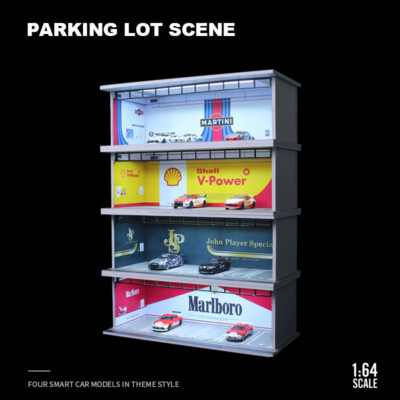 1/64 Diorama Auto-Garage Modell LED-Beleuchtung Stadt Parkplatz Szene Modell Toy