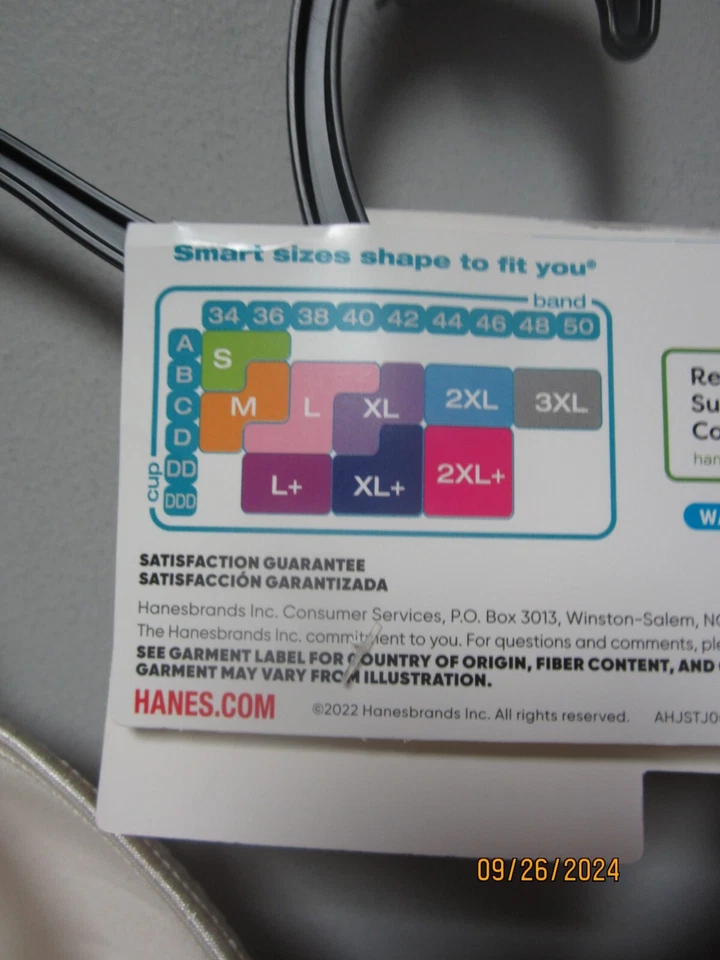 Sujetador Hanes para mujer cómodo ajuste flexible patrón marfil sin alambres talla M Foto 3 de 3