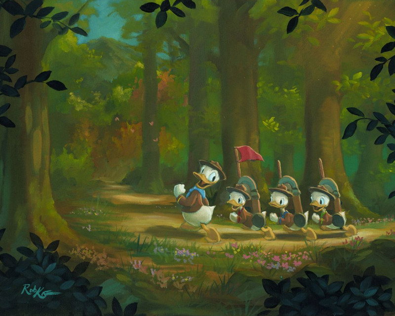 Donald Duck Walt Disney Fine Art Rob Kaz Signed Lt Ed 95 Canvas The Good Scouts
