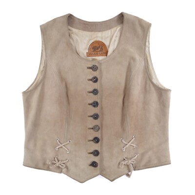 Julius Lang Beige Suede Leather Vest Waistcoat Womens sz EUR 44 / GB 14 / L-XL